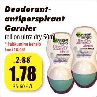 Allahindlus - Deodorant antiperspirant Garnier, roll on ultra dry 50ml