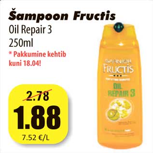 Allahindlus - Šampoon Fructis Oil Repair 3 250ml