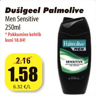 Allahindlus - Dušigeel Palmolive Men Sensitive 250m