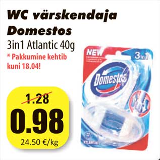 Allahindlus - WC värskendaja Domestos 3in1 Atlantic 40g