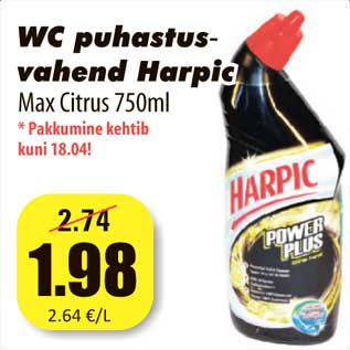 Allahindlus - WC puhastus vahend Harpic - Max Citrus 750ml