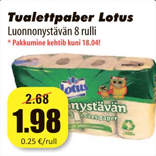 Allahindlus - Tualettpaber Lotus Luonnonystävän 8 rulli