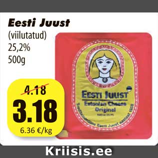 Allahindlus - Eesti Juust (viilutatud) 25,2% 500g