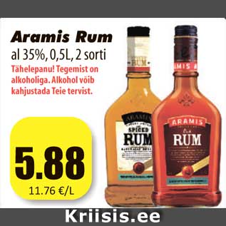 Allahindlus - Aramis Rum al 35%, 0,5L, 2 sorti