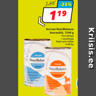 Allahindlus - Grrreat NutriBalance koerasööt, 1240 g