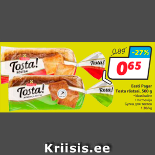 Allahindlus - Eesti Pagar Tosta röstsai, 500 g