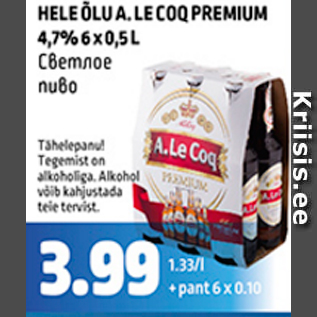 Allahindlus - HELE ÕLU A.LE COQ PREMIUM