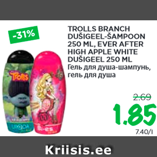 Allahindlus - TROLLS BRANCH DUŠIGEEL-ŠAMPOON 250 ML, EVER AFTER HIGH APPLE WHITE DUŠIGEEL 250 ML