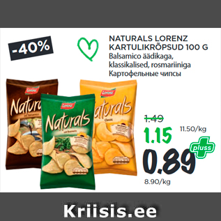 Allahindlus - NATURALS LORENZ KARTULIKRÕPSUD 100 G