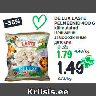 Allahindlus - DE LUX LASTE PELMEENID 400 G