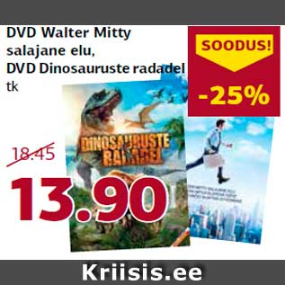 Allahindlus - DVD Walter Mitty salajane elu, DVD Dinosauruste radadel tk