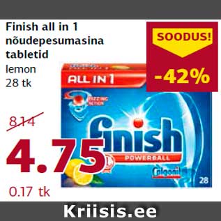 Allahindlus - Finish all in 1 nõudepesumasina tabletid