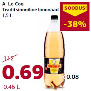 Allahindlus - A. Le Coq Traditsiooniline limonaad 1,5 L