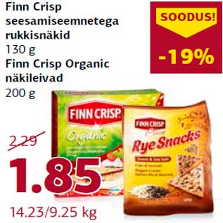 Allahindlus - Finn Crisp seesamiseemnetega rukkisnäkid 130 g Finn Crisp Organic näkileivad 200 g