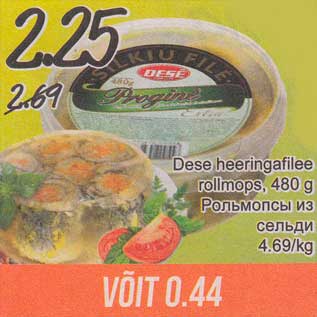 Allahindlus - Dese heeringafilee rollmops, 480 g