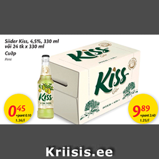 Allahindlus - Siider Kiss, 4,5%, 330 ml või 24 tk x 330 ml