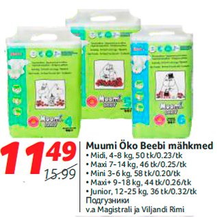 Allahindlus - Muumi Öko Beebi mähkmed