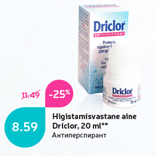 Allahindlus - Higistamisvastane aine Driclor, 20 ml**