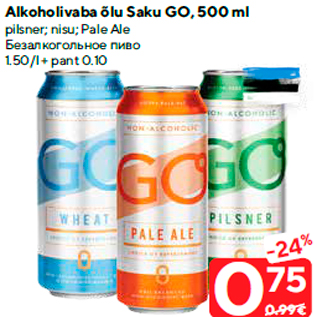 Allahindlus - Alkoholivaba õlu Saku GO, 500 ml