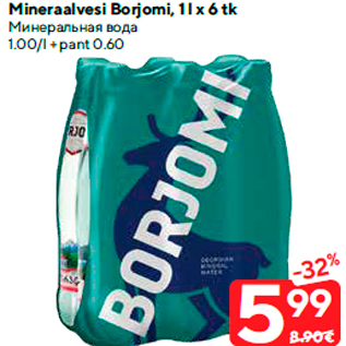 Allahindlus - Mineraalvesi Borjomi, 1 l x 6 tk