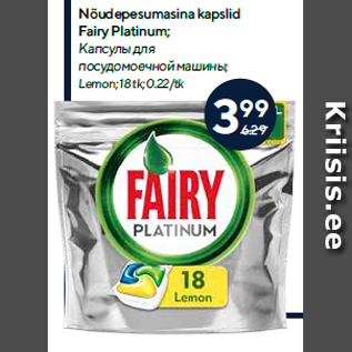 Allahindlus - Nõudepesumasina kapslid Fairy Platinum