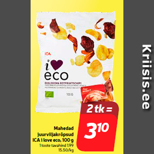 Allahindlus - Mahedad juurviljakrõpsud ICA i love eco, 100 g