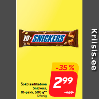 Allahindlus - Šokolaadibatoon Snickers, 10-pakk, 500 g**