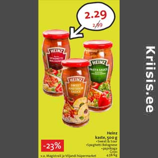 Allahindlus - Heinz kaste, 500 g •Sweet & Sour •Spaghetti Bolognese •paprikaga