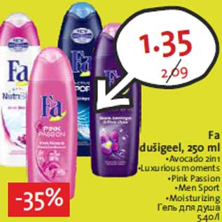 Allahindlus - Fa dušigeel, 250 ml •Avocado 2in1 •Luxurious moments •Pink Passion •Men Sport •Moisturizing