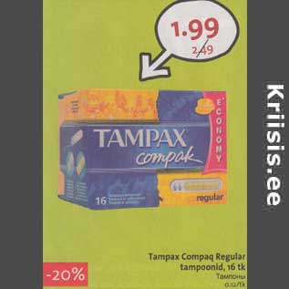 Allahindlus - Tampax Compaq Regular tampoonid,