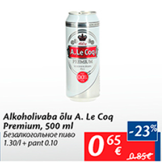 Allahindlus - Alkoholivaba õlu A.Le Coq Premium, 500 ml