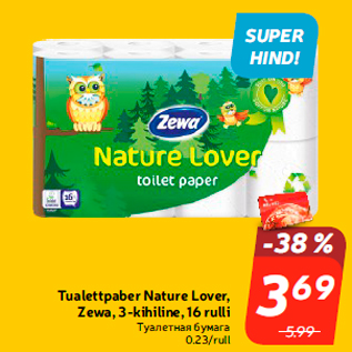 Allahindlus - Tualettpaber Nature Lover, Zewa, 3-kihiline, 16 rulli