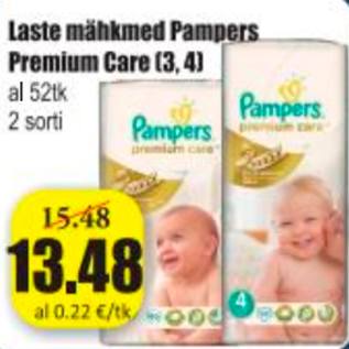 Allahindlus - Laste mähkmed Pampers Premium Care (3, 4)