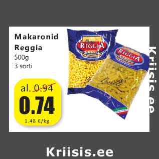 Allahindlus - Makaronid Reggia 500g 3 sorti