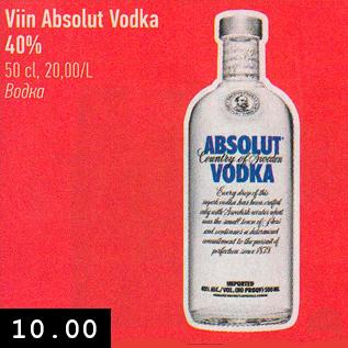 Allahindlus - Viin Absolut Vodka 40% 50 cl, 20,00/L