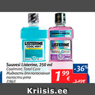 Allahindlus - Suuvesi Listerine, 250 ml