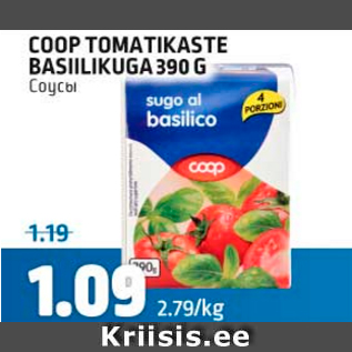 Allahindlus - COOP TOMATIKASTE BASILIKUGA 390 G