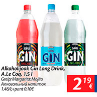 Allahindlus - Alkohoolijook Gin Long Drink, A. Le Coq, 1,5 l