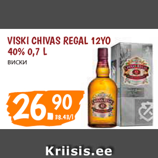 Allahindlus - VISKI CHIVAS REGAL 12YO 40% 0,7 L