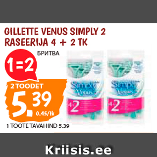 Allahindlus - GILLETTE VENUS SIMPLY 2 RASEERIJA 4 + 2 TK