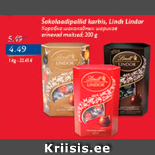 Allahindlus - Šokolaadipallid karbis, Lindt Lindor