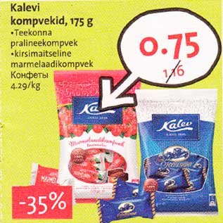 Allahindlus - Kalevi kompvekid, 175 g .Тееkоnnа pralineekompvek . kirsimaitseline marmelaadikompvek