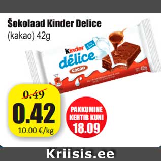 Allahindlus - Sokolaad Kinder Delice