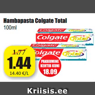 Allahindlus - Hambapasta Colgate Total 100ml