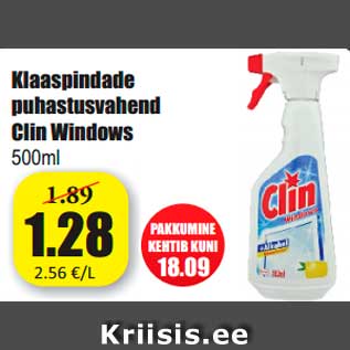 Allahindlus - Klaaspindade puhastusvahend Clin Windows 500m