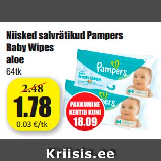 Allahindlus - Niisked salvrätikud Pampers Baby Wipes aloe 64tk