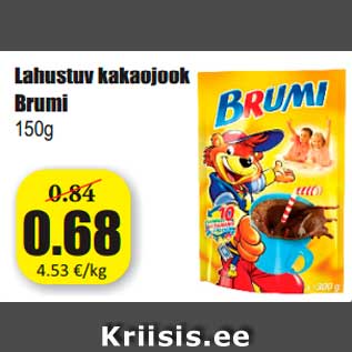 Allahindlus - Lahustuv kakaojook Brumi 150g