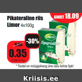 Allahindlus - Pikateraline riis Limor 4x100g