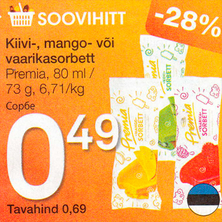 Allahindlus - Kiivi-, mango- või vaarikasorbett