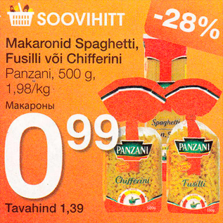 Allahindlus - Makaronid Spaghetti, Fusilli või Chifferini